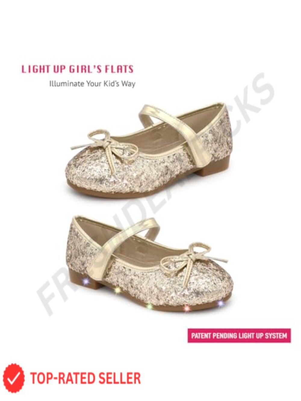 Light Up Toddler Little Girls Ballet Mary Jane Flats Dress Shoes - Picture 3 of 6